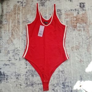 NWT Wild Fable Red Athletic Bodysuit White Trim & Stripes Tank Top Sz Medium